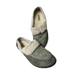 Sorel Slippers Womens 9 Out N About Slip On Slipper Gray Casual Comfort Faux Fur